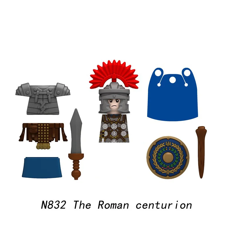 Mittelalterliche militärische römische Soldat-Figur, Baustein, Burg, Ritter, Armee, Corp, Infanterie, Offizier, Schild, Schwert, DIY-Modell, Ziegel, Spielzeug