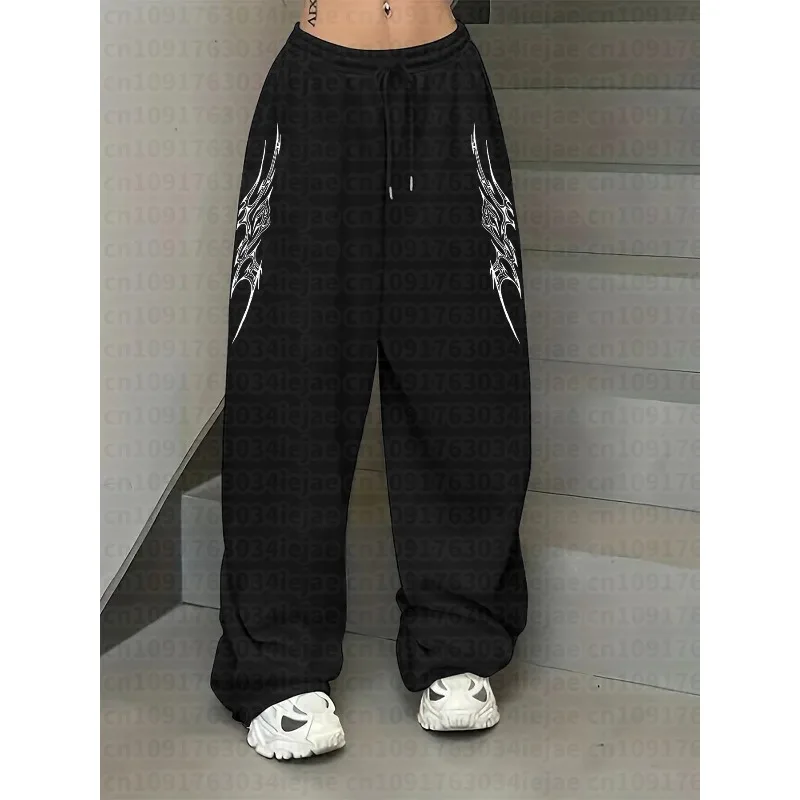 Fun Print Women's Kid Long Pants, Casual Joggers Straight-Leg Fashionable Versatile Hip-Hop Street Style Wide-Leg Pants