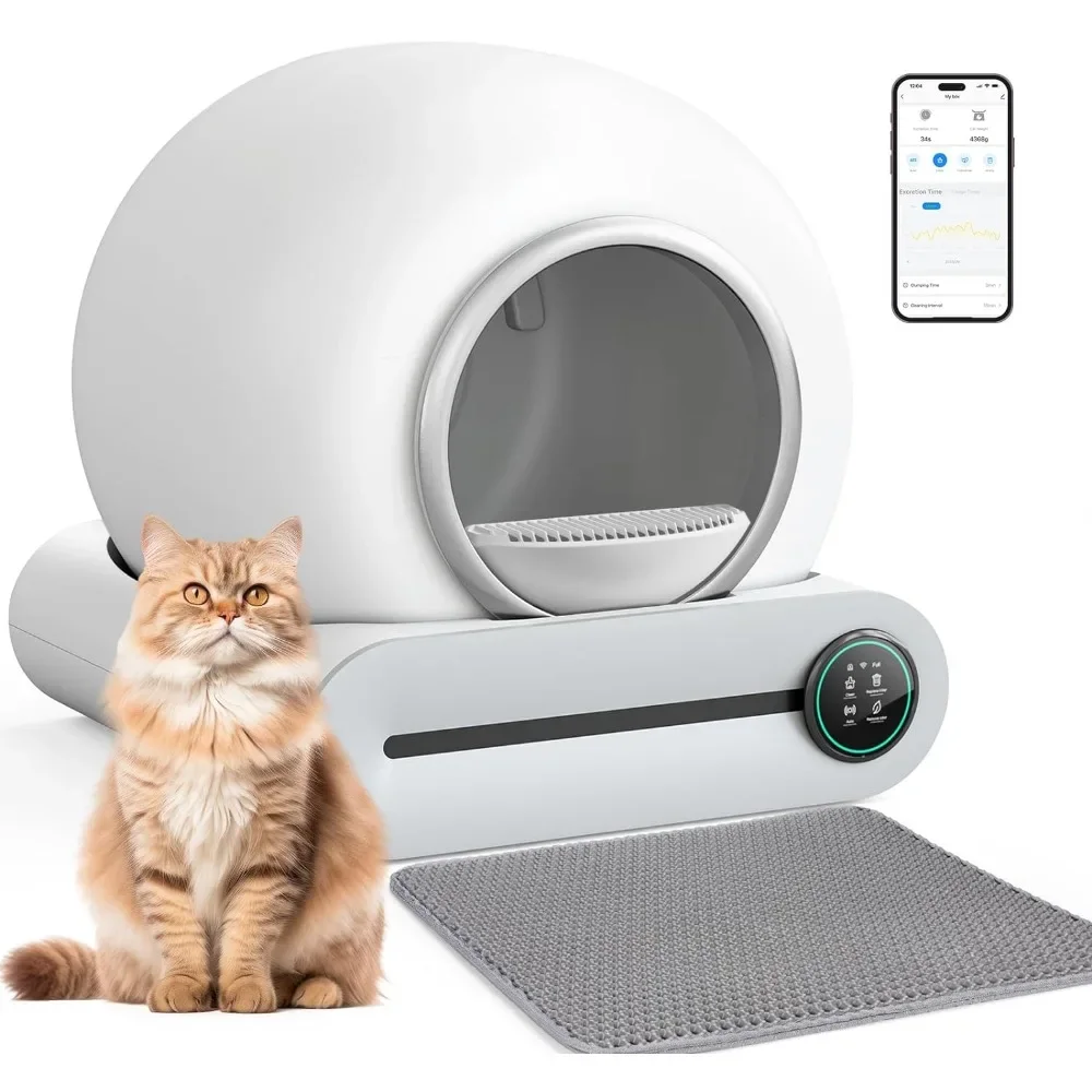 

Cat Bedpans, 65L+9L Large Capacity Self Cleaning Litter Box, APP Control/Suitable for Multiple Cats ,Intelligent Litter Box