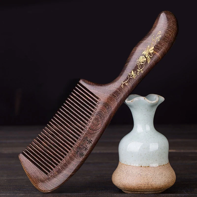 Black Sandalwood Fine Tooth Comb for Curly Hair Brush Anti Static Detangling Scalp Massaging Wooden Combs