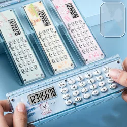 Calculadora de regla para estudiantes, regla recta Kawaii, papelería, dibujo divertido, regalo coreano, oficina, escuela, medida, calculadora para estudiantes