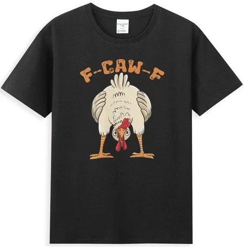 

F-Caw-F Chicken funny rooster meme introduction Retro men's T-shirt Men's and women's street short sleeve cotton T-shirt tops