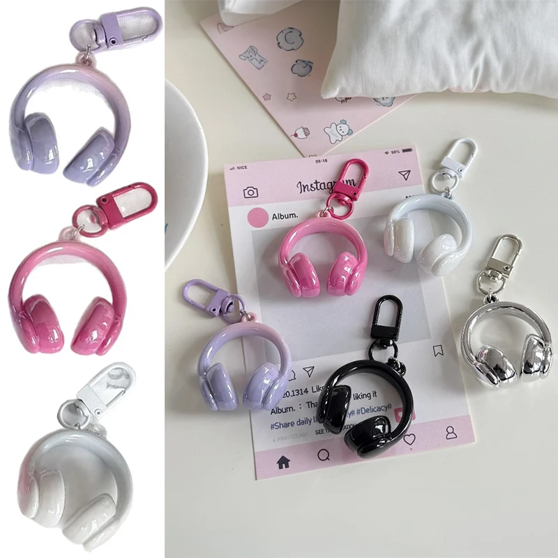 Cute Creative 3D Earphones Pendant Keychain Mobile Phone Chain Earphone Charm Backpack Hanging Decoration Accessories Gifts