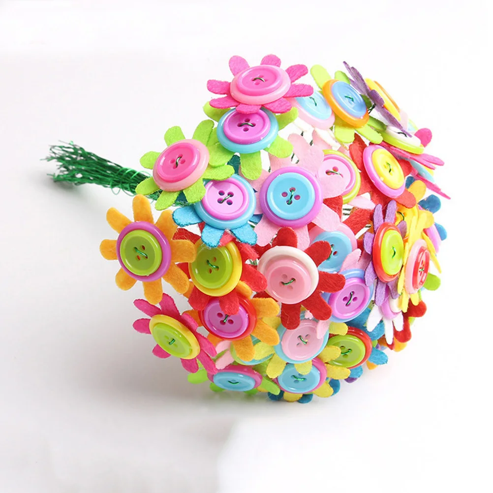 

3Sets DIY Buttons Bouquet Creative Educational Handcraft Bright Colorful Bouquet Sunflower Carnation DIY Posy