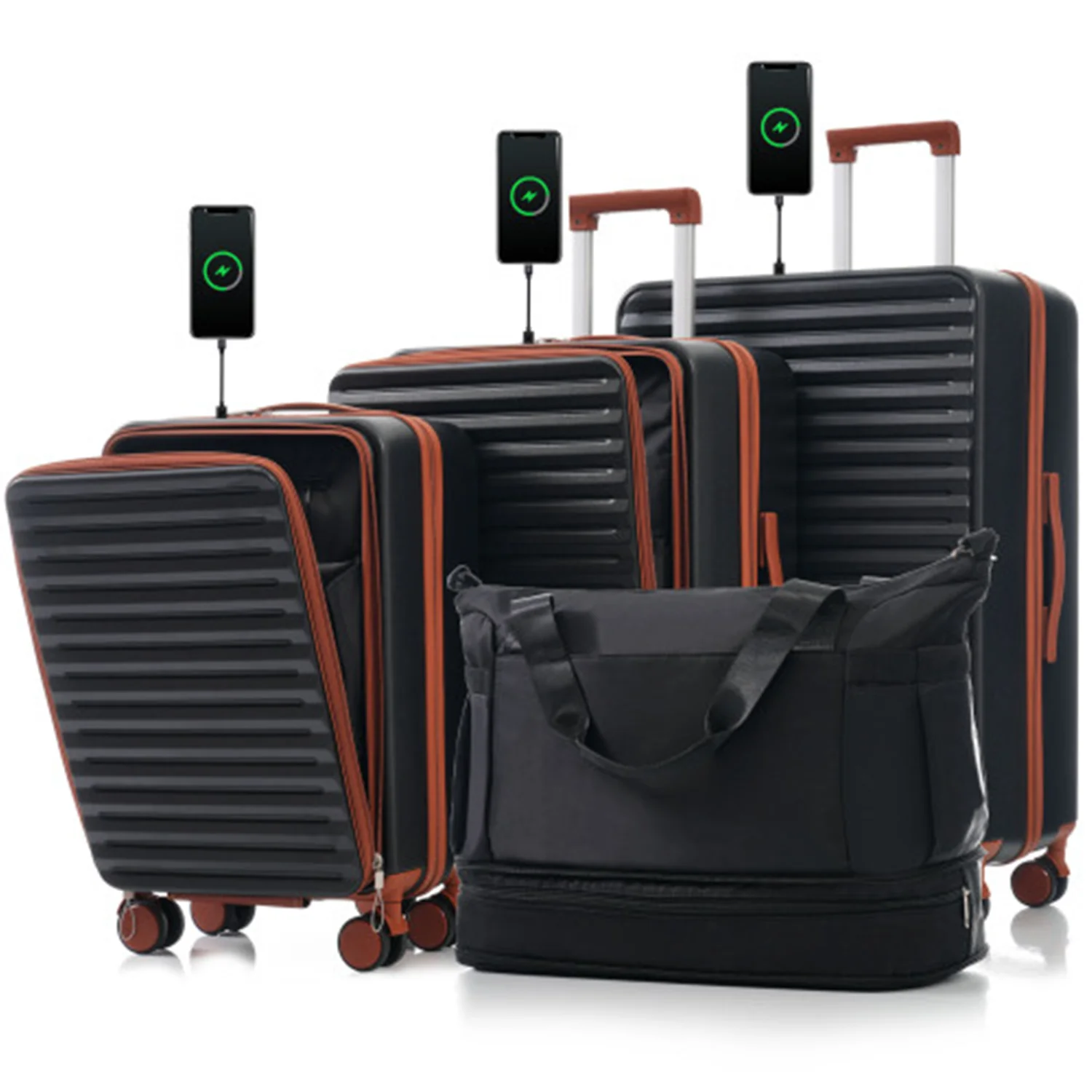 luggage 4 Piece 20/24/28/Sets and a bag 20 24 with front pocket with TSA lock usb universal wheel cup holder pink