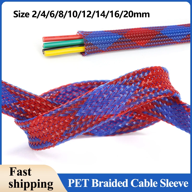 

Blue Red PET Braided Cable Sleeving 2/4/6/8/10/12/14/16/20mm Expandable High Density Insulated Line Protection Wire Wrap Sheath