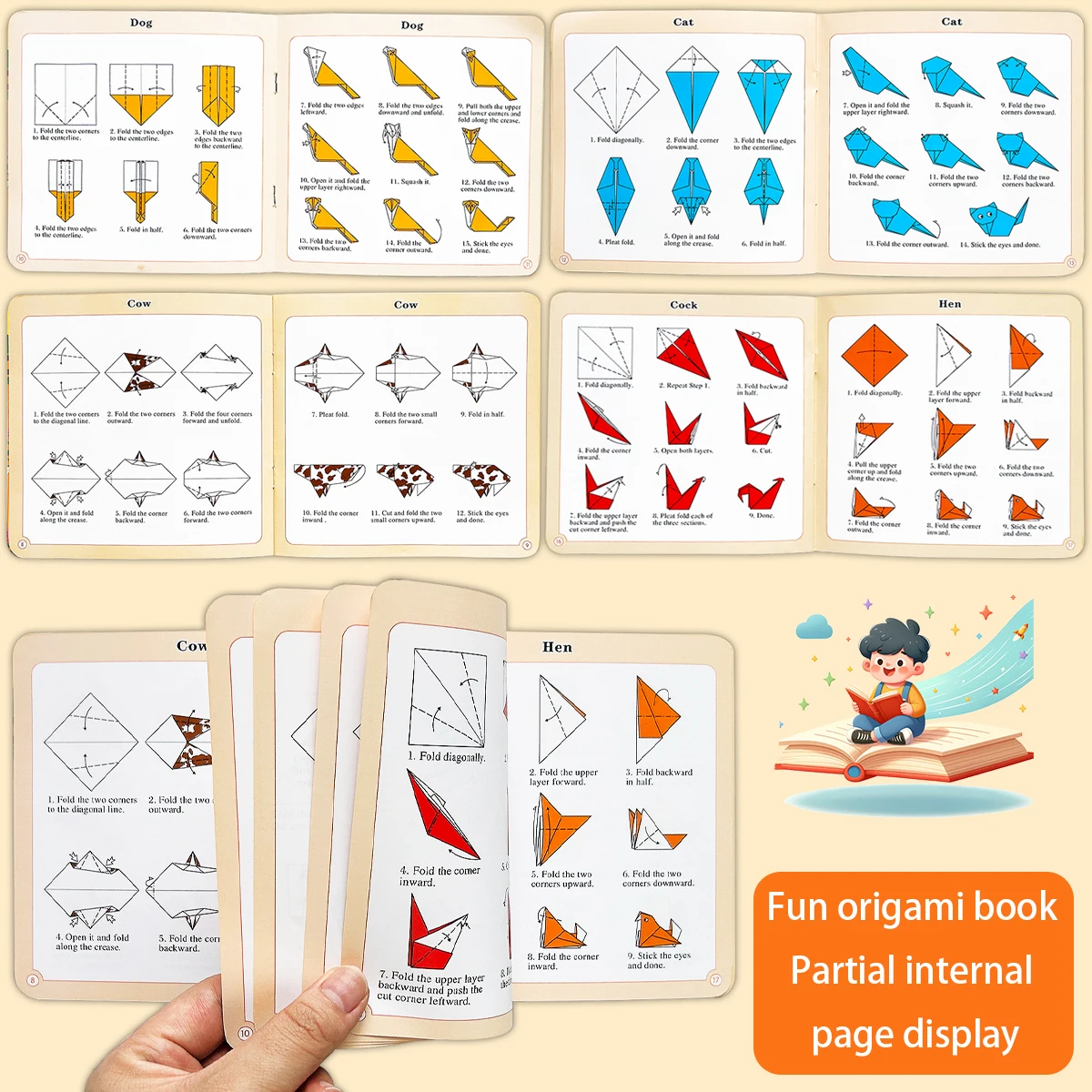 Children's Origami Farm Toolkit - 1 book + 40 Paper DIY Origami Craft Set, Early learning of children's handicraft art supplies