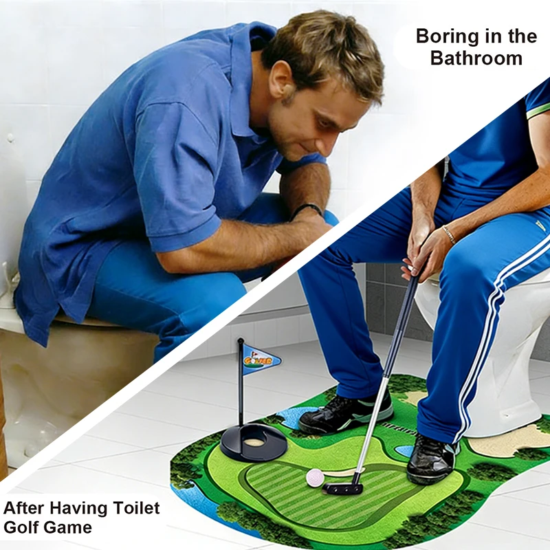 KNYYSECQ Mini-Toiletten-Golfspiel Kreatives Spaß-Golf-Sportset Grüner Filz Tragbarer Golfclub Übungsball Innen-/Außenspielzeug