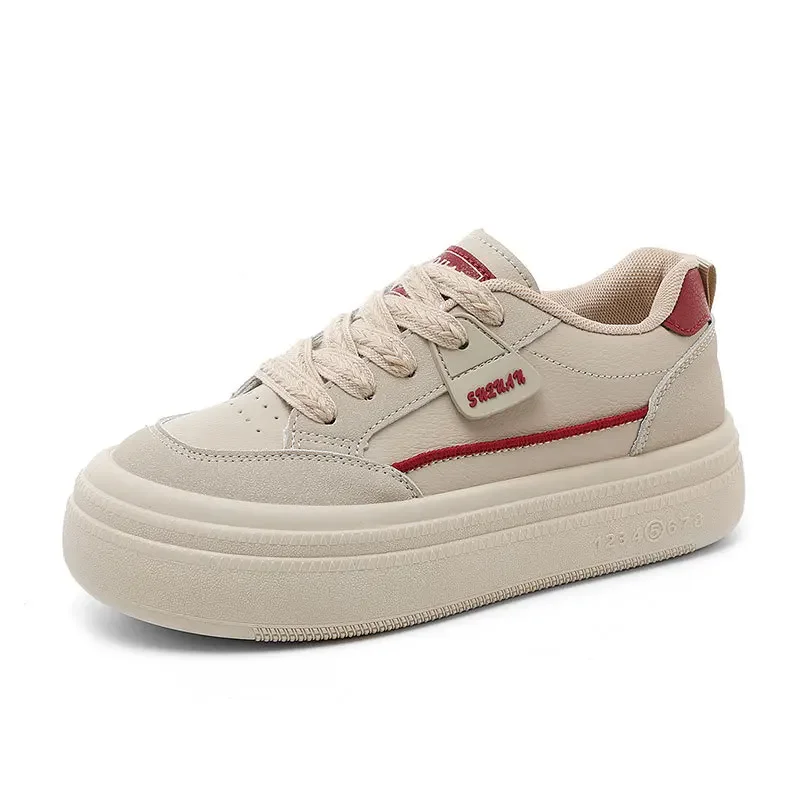 

Women's full leather sneakers with sloping heels, white high heels, casual shoes, black thick soled sneakers