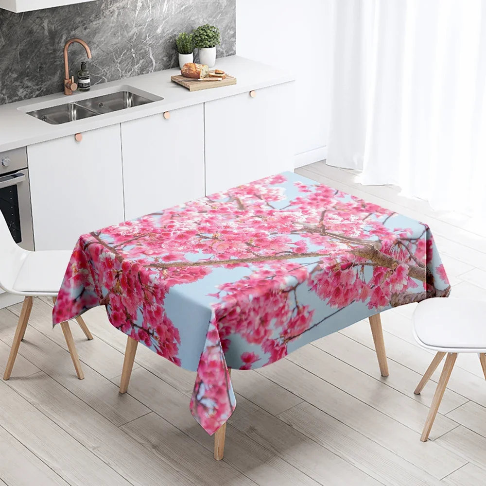 Colorful Floral Tablecloth Butterfly Peach Blossom  Anti-Stain Waterproof Rectangular Kitchen Dining Table Home Decor