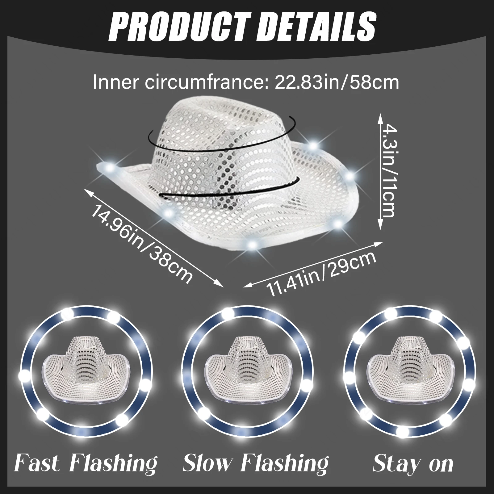 8/16/24/32/56/80 قطعة LED قبعات رعاة البقر السائبة لإضاءة الزفاف قبعات الحفلات العازبة الترتر راعية البقر قبعة وامض ديسكو القبعات #5