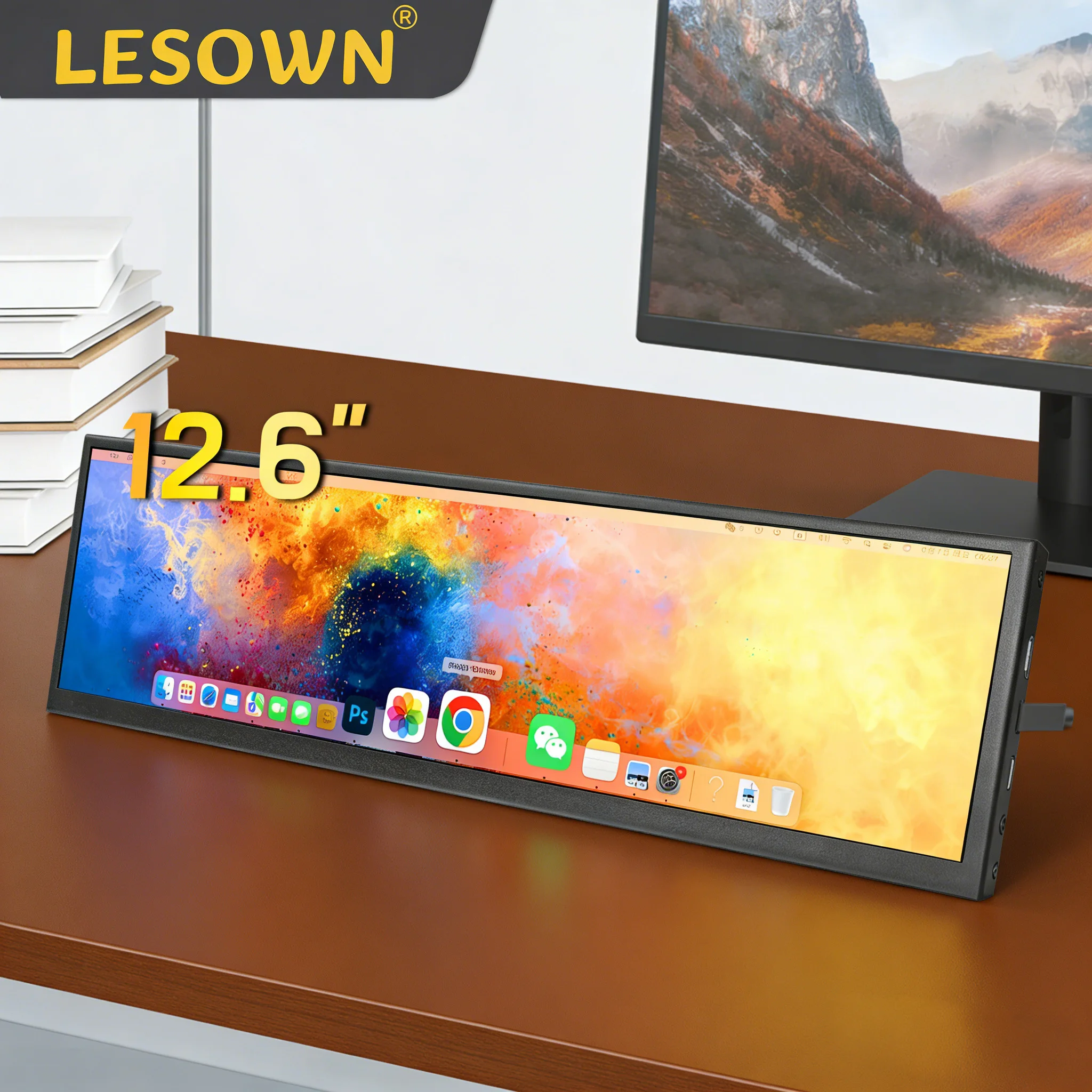 

LESOWN 12.6 8.8 Inch Touch Screen Narrow Strip Display Portable Monitor Ultra Wide Screen Quick APP Control Panel for Laptop