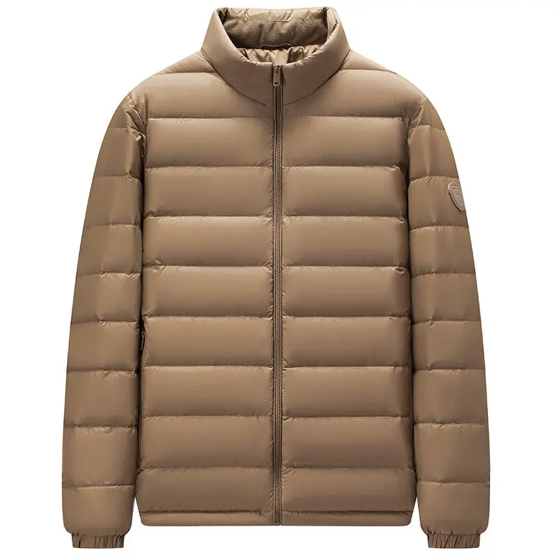 Men's Lightweight Stand Collar 90-Down Puffer Jacket Casual Versatile White Duck down High-Quality Outerwear