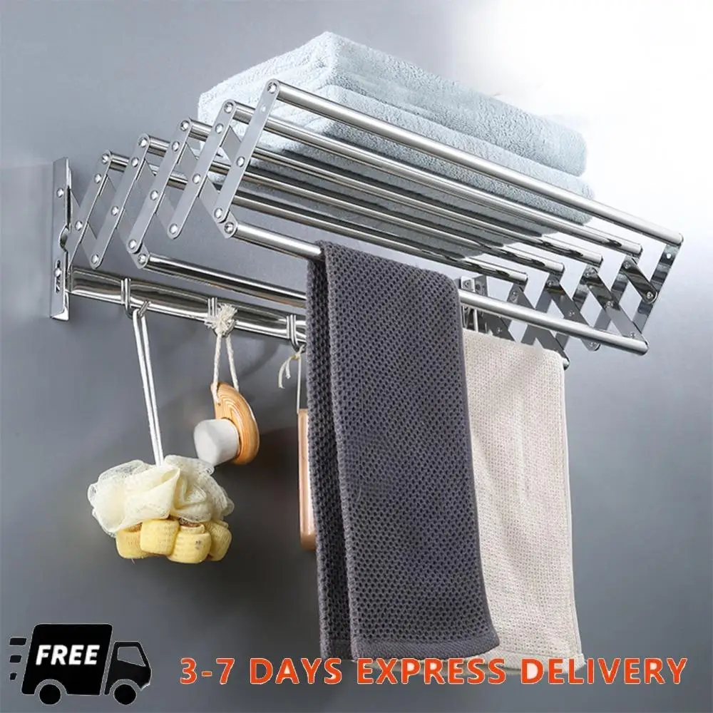 

Настенная сушилка для белья с 7 перекладинами и 5 крючками, выдвижная, складная, нержавеющая, для стирки