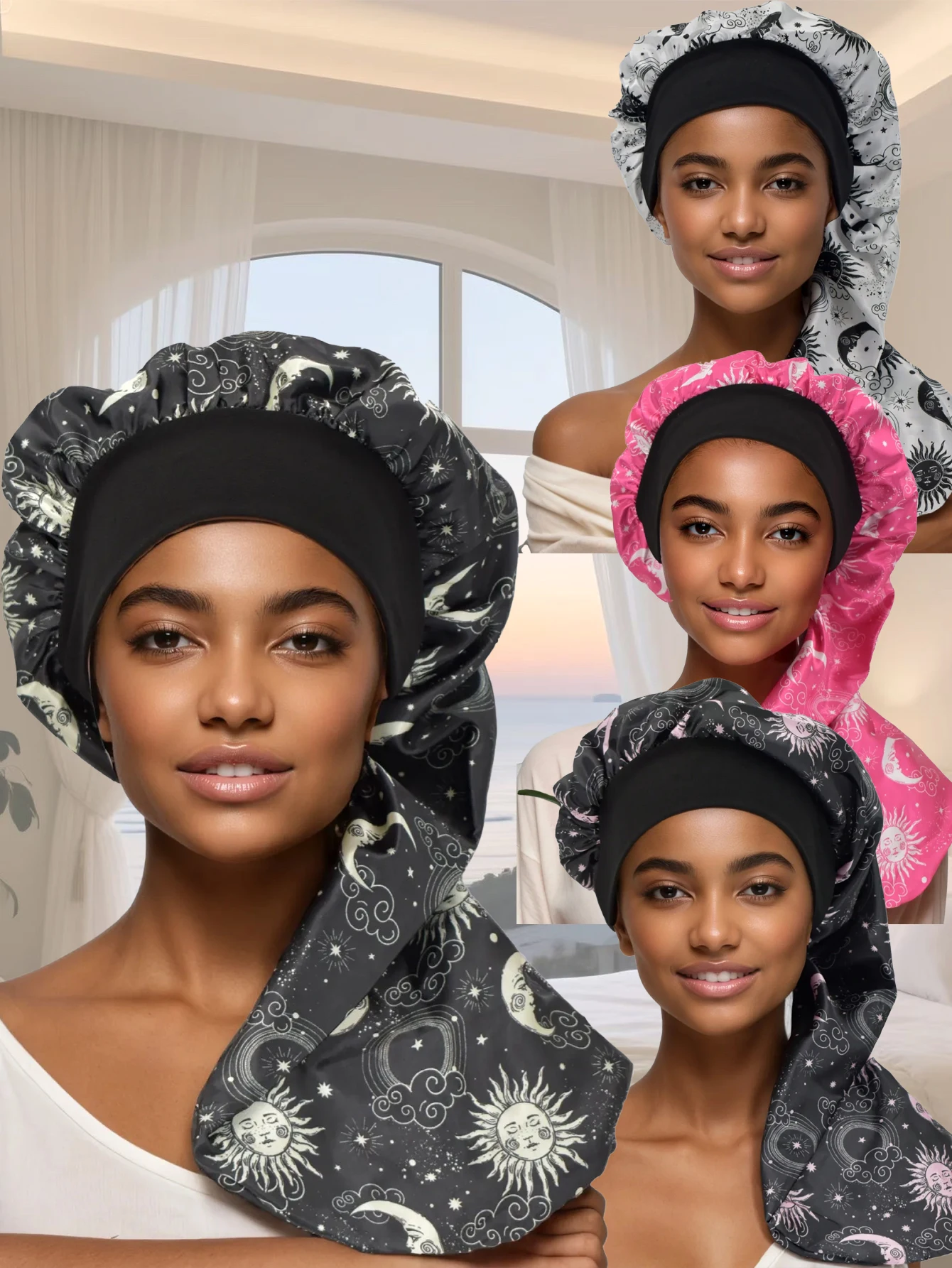 Women Long Satin Bonnet Night Sleep Cap Silky Sleeping Cap w