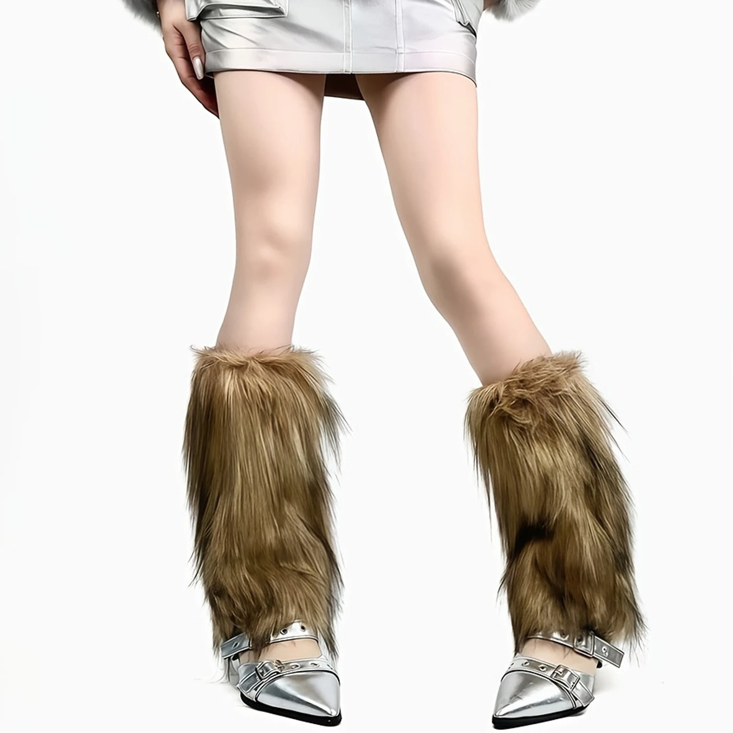 Nouveau Y2k Vintage fausse fourrure jambières fille chaude Harajuku hiver chaud fourrure bottes couverture chaussettes Jk Punk Hiphop Cosplay accessoires