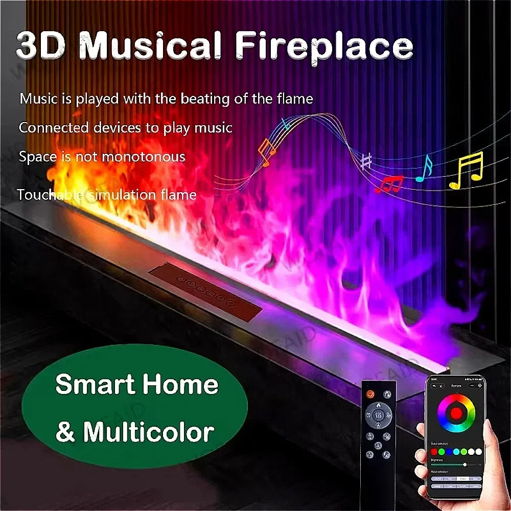 

Indoor Vapor Fireplace Musical APP Remote Control 3D Atomizing Fireplace Colorful Flame Adjustment Electric Multicolor Fireplace