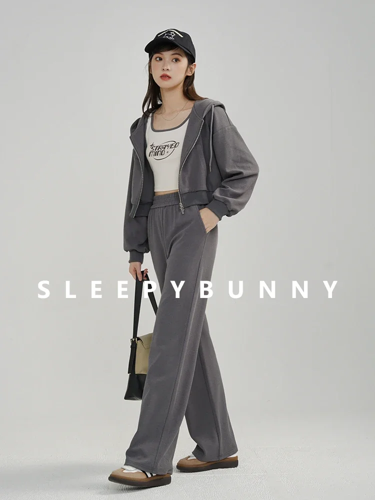 3-Piece Women Sporty Lounge Set Zip-Up Cropped Hoodie Tank Top High Waist Wide-Leg Pants Casual Streetwear Tracksuit Outfit