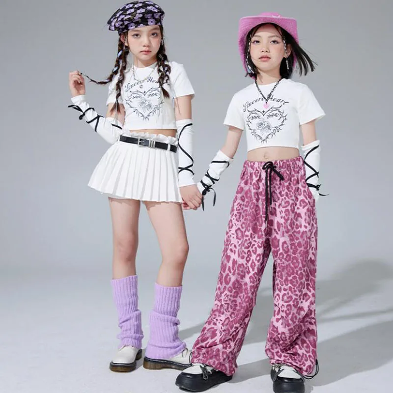 Girls Hip Hop Crop Tops Print Pants Children Streetwear Dance Mini Skirts Kids Ballroom Jazz Costumes Cheerleader Clothes Sets