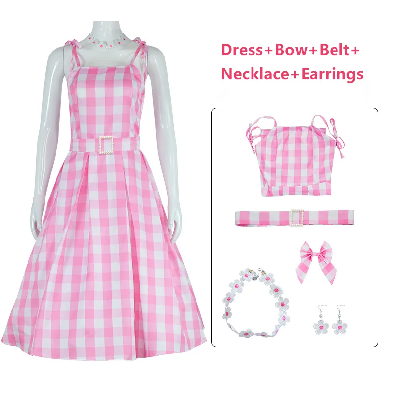 

2023 New Girl Plaid Pink Dress Sleeveless Elegant Party Style Clothing Christmas Birthday Costume For teenager