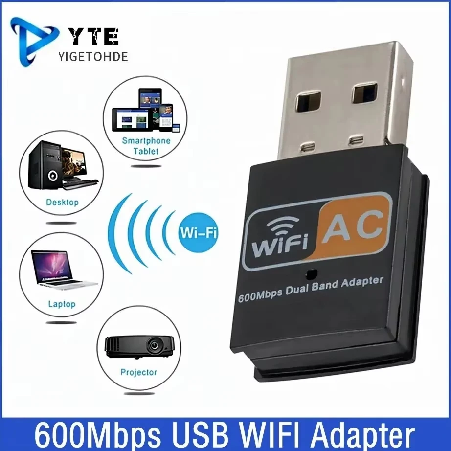 

600Mbps USB 2.0 WIFI Adapter 2.4GHz+5GHz Antenna USB Ethernet Lan WIFI Dongle Network Card Dual Band WI-FI Adapter For PC Laptop