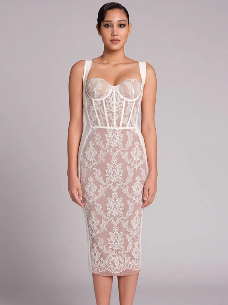 beige bandage dress Damara Elegant Bodycon Bandage Dress
