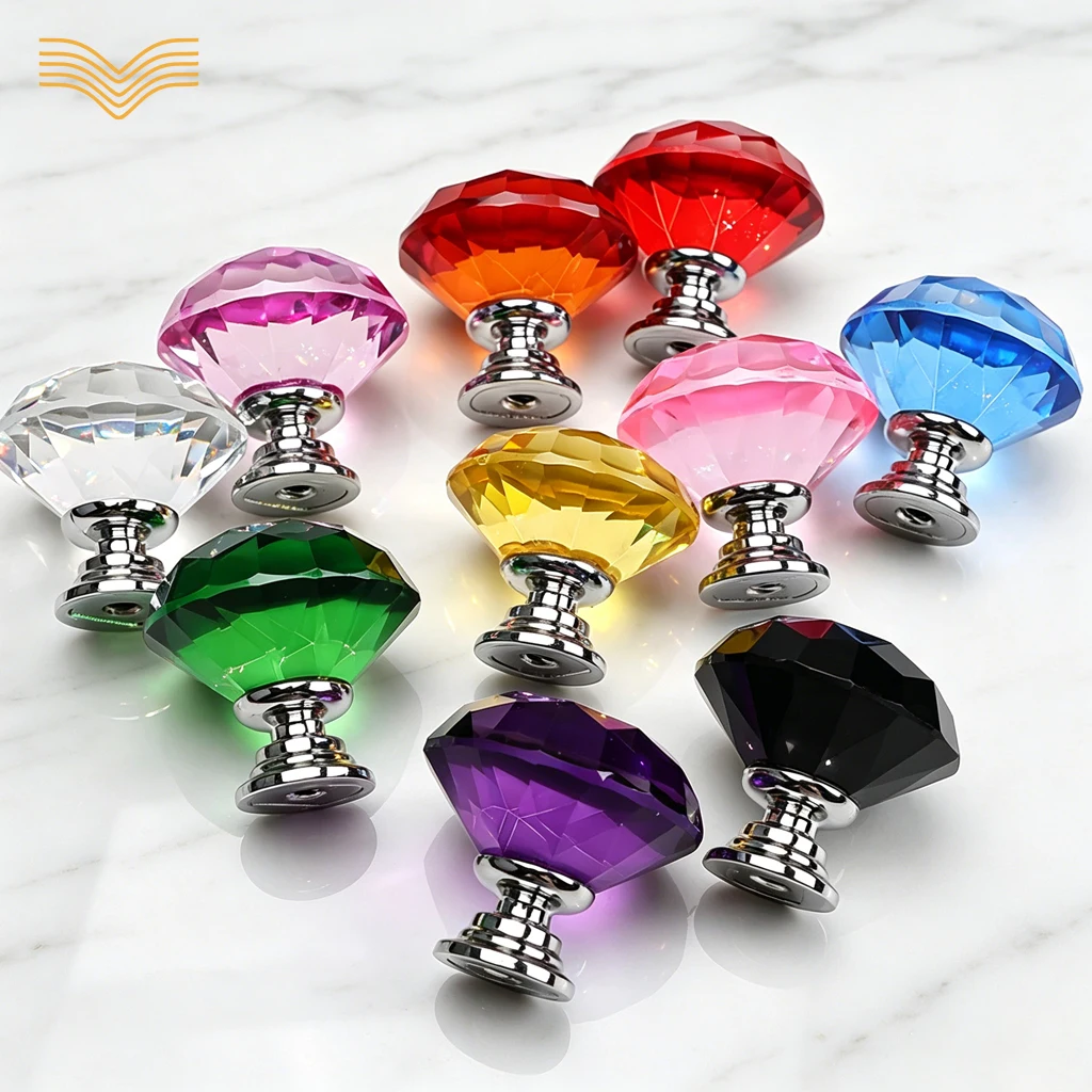 2Pieces Crystal Diamond Single Hole Drawer Knobs Light Luxury Furniture Pull Handles In Stock For Closet Shoe Cabinet Wine Rack