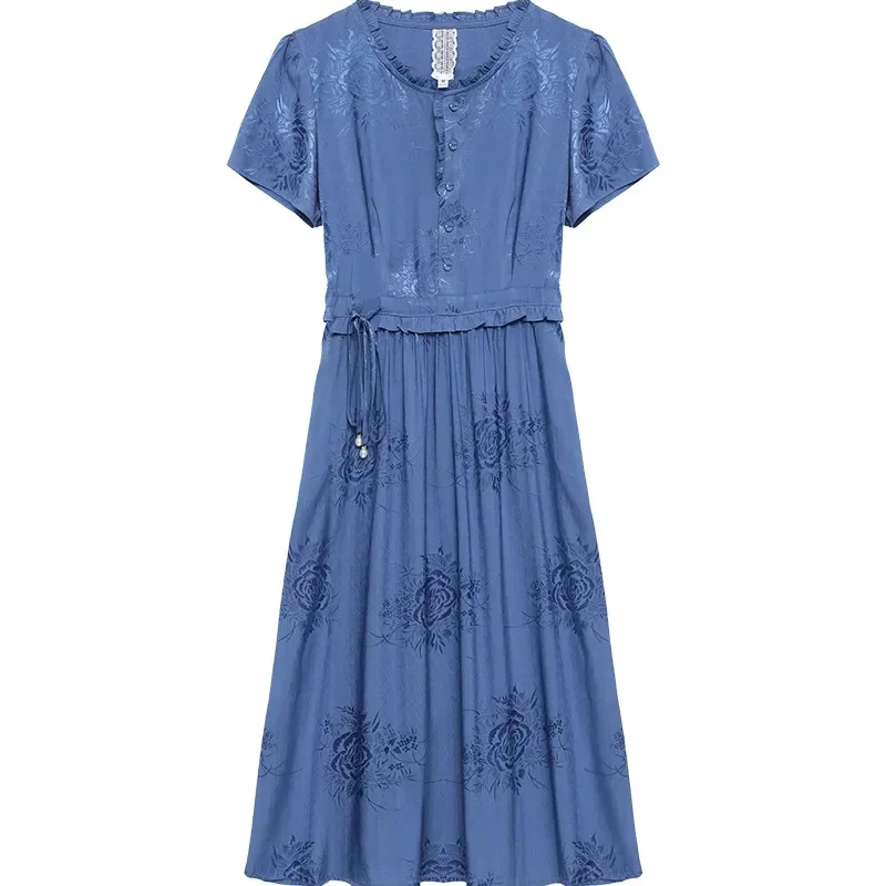 플로럴 드레스 여성 여름 아이스 실크 드레스 2025 신상 여성 롱 드레스 여성 의류 고급 패션 우아함 A라인 드레스 ﻿