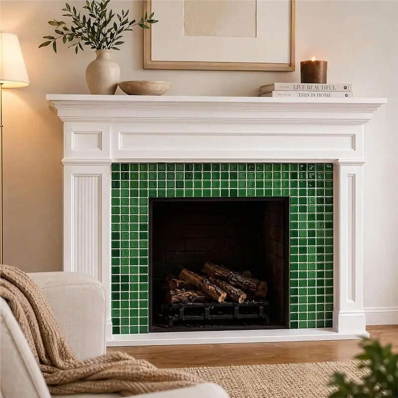 AB41-24-Pack Luxury Emerald Green 3D Mosaic Peel And Stick Backsplash Tiles 6X6 Inch Vinyl Wall Tile Stickers