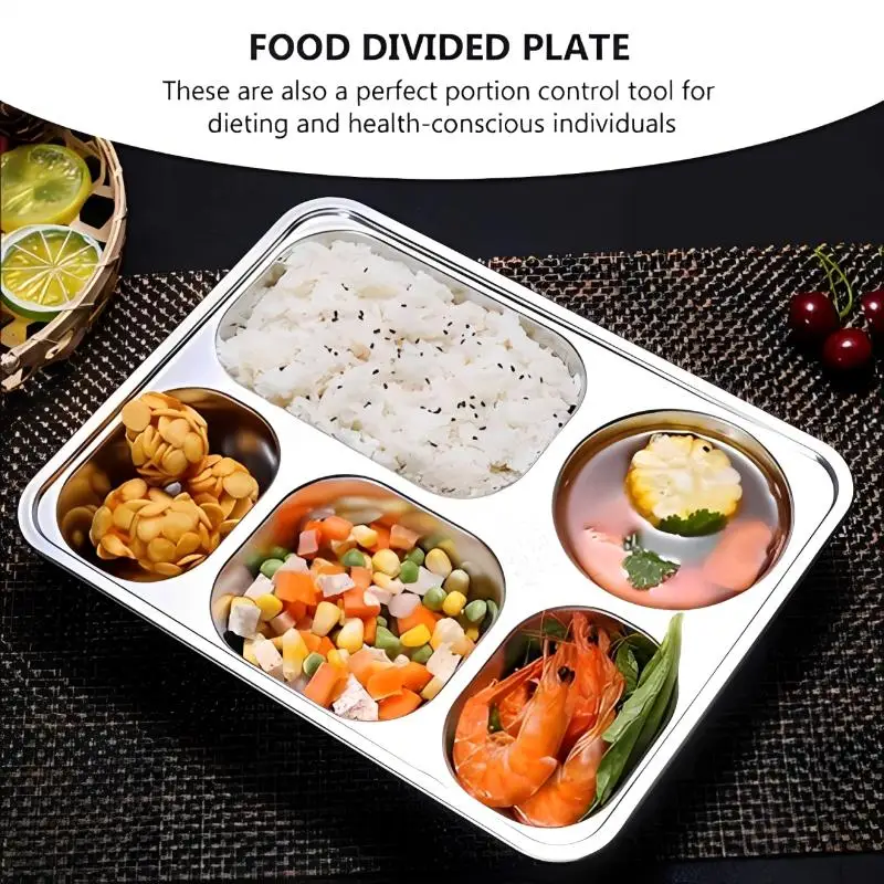 304 Stainless Steel Divided Dinner Plates Scratch Resistant Thick Partition Plate for Home Kitchen Daily Dining Use