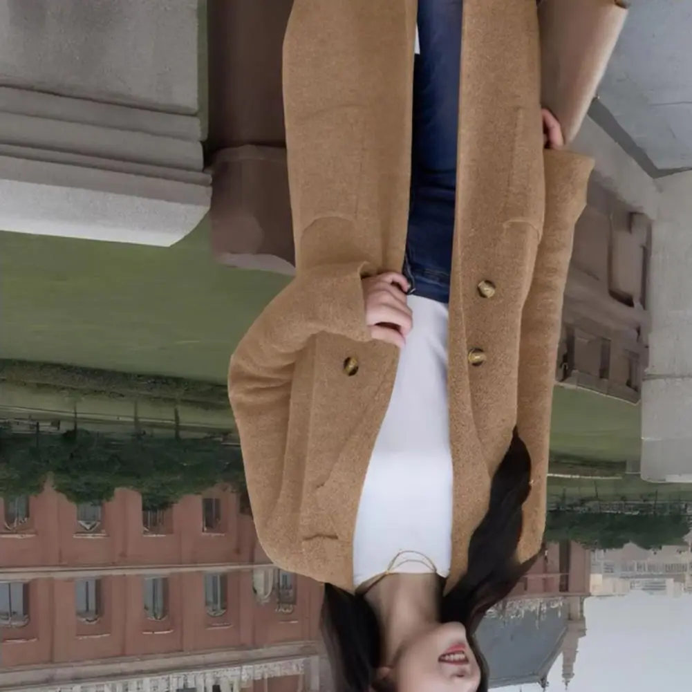 Solid Color Coat Versatile Workwear Coat Stylish Women's Wool Blend Long Coat Oversized Double Breasted for Fall for Ladies