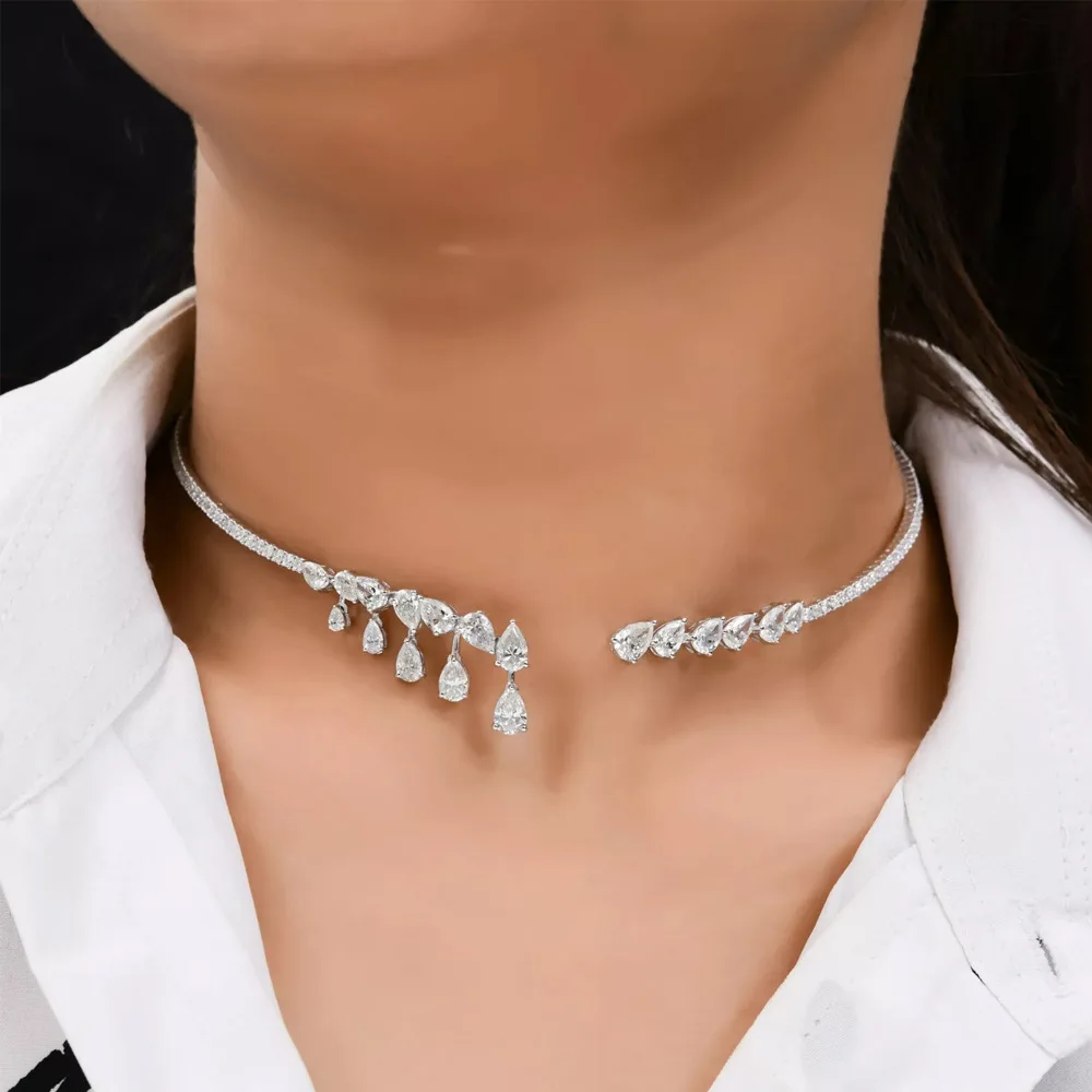 

Дизайн, минималистичные и универсальные ювелирные изделия, роскошное ожерелье со стразами и воротником-каплями воды, свадебные аксессуары, женское ожерелье