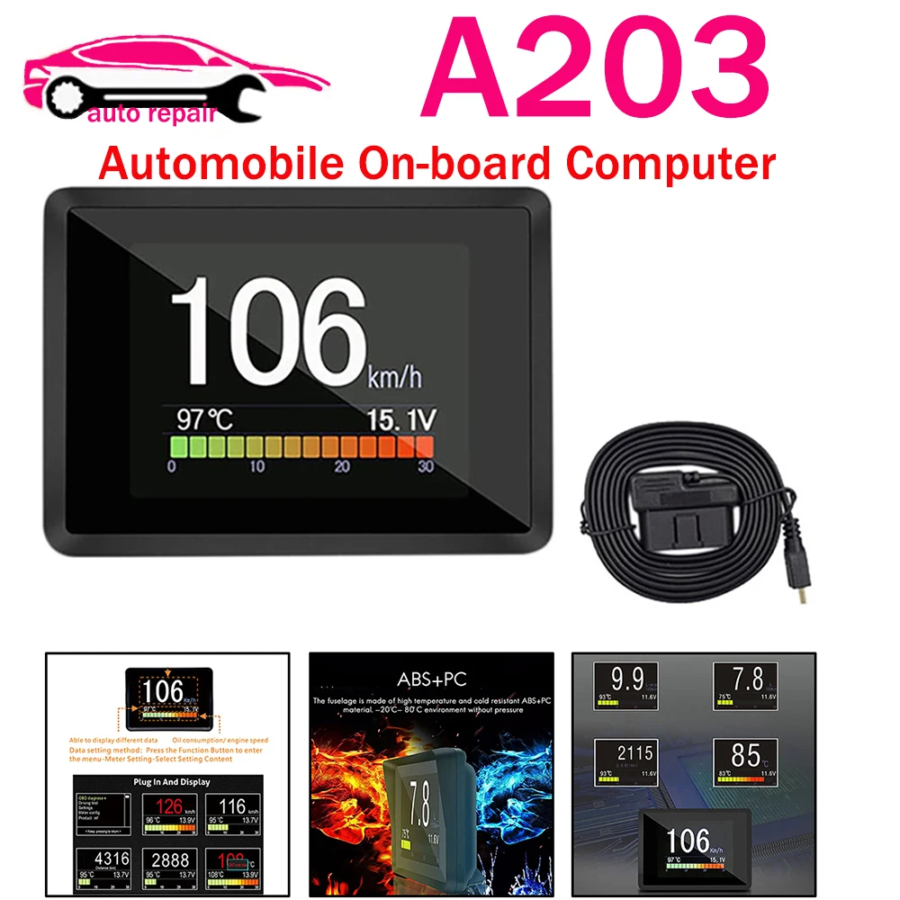 Automobile On-board Computer A203 Car Digital OBD 2 Computer Display Speedometer Fuel Consumption Meter Temperature OBD2 Gauge