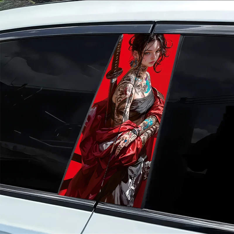 

2 наклейки на B-стойку автомобиля, виниловая защитная пленка Samurai Girl