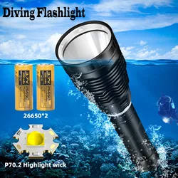 Diving XHP70.2 4000LM LED 100M Orange Peel Aluminum Cup Waterproof Underwater 30W Flashlight Lamp Torch 2*26650 Battery DV18