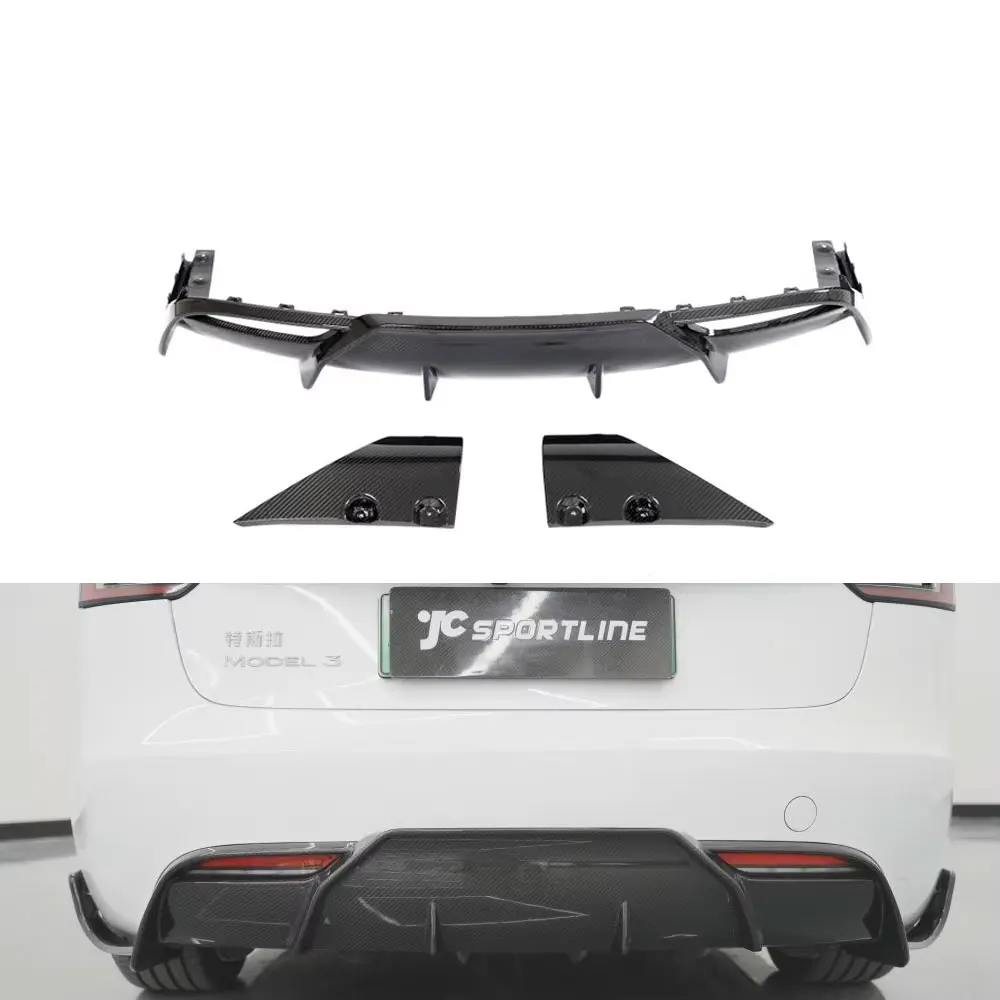 

3 шт./компл. задний диффузор из сухого углерода с разветвителями для Tesla Model 3 2023