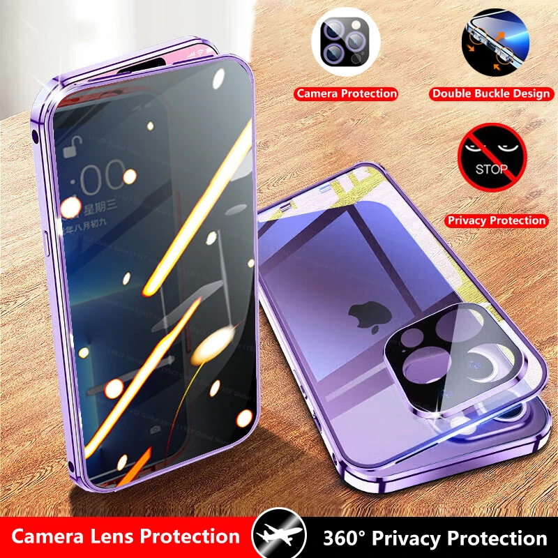 Anti-Peep Privacy Magnetic Adsorption Case For iPhone16 15 14 13 12 11 Pro Max Double Sided Glass With Camera Lens Protect Cover