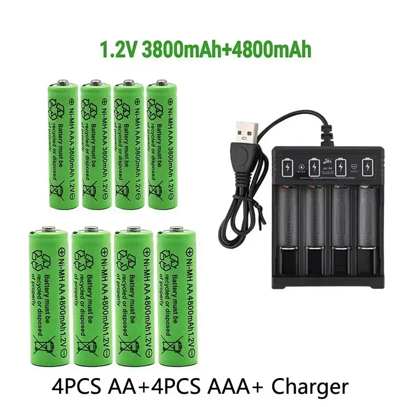 Batería recargable Original 1,2 V AA4800mAh + AAA3800mAh + cargador para ordenador reloj Radio videojuego cámara Digital AA AAAbattery