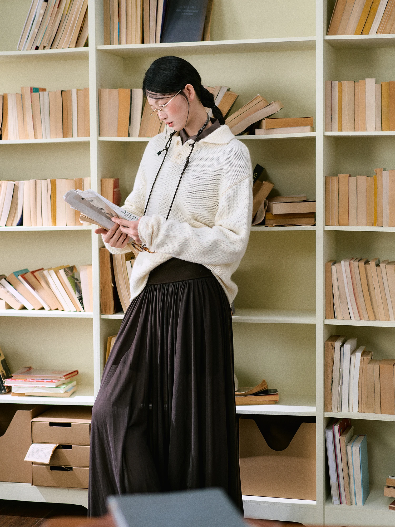 LaluneDuCiel винтажный вязаный шерстяной свитер в консервативном стиле Ne свободного покроя, повседневный свитер, зимний сезон, длинный свеч на пуговицах