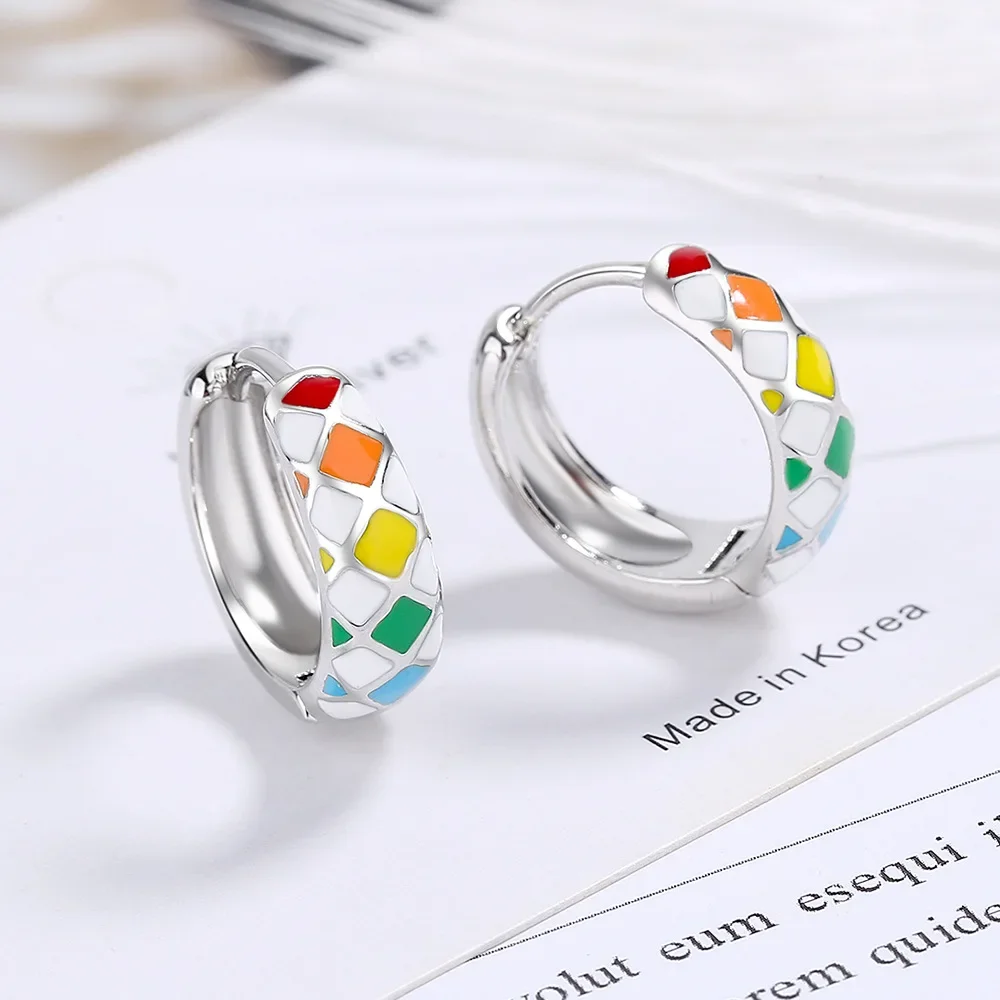 Pendientes de aro coloridos simples para mujer, joyería de moda coreana 925, pendiente de tendencia para mujer, regalo de boda para mujer