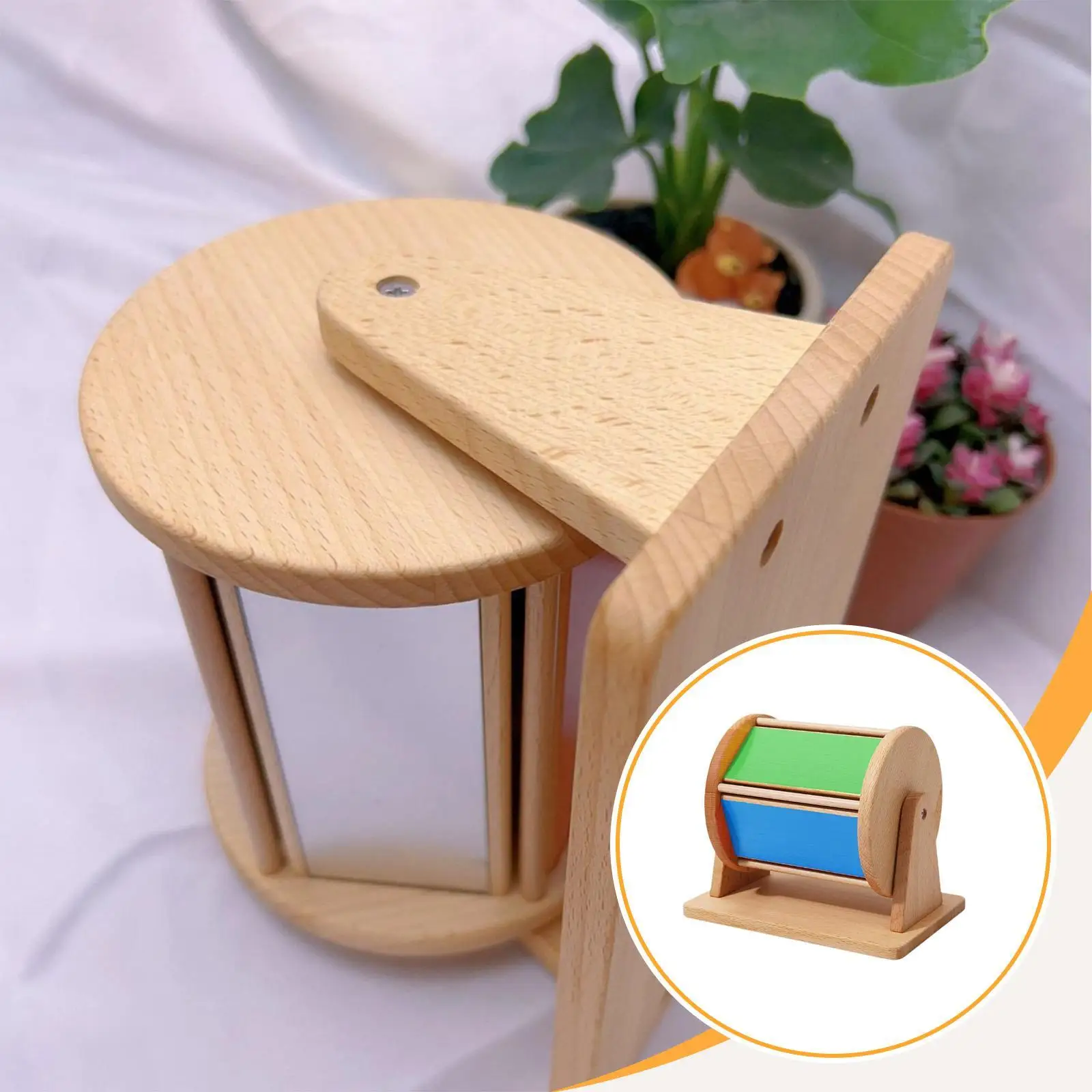 

Rotating Toy Drum Early Development Rainbow Wooden Toy for Kids