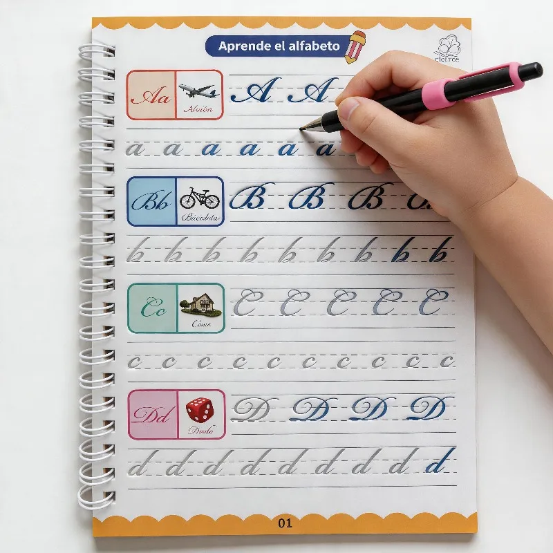 Cuaderno de Práctica de Escritura del Alfabeto Español, Set de Práctica de Caligrafía del Alfabeto, Cuaderno de Actividades de Escritura, Cuaderno de Práctica de Escritura con Ranuras