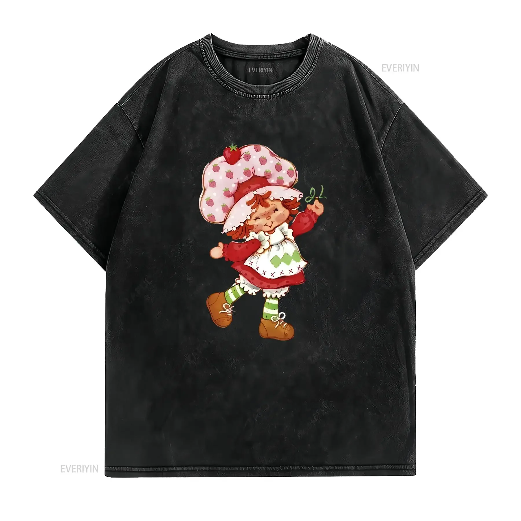 Strawberry Doll Shortcake Cute Nostalgic 2000s Y2k 2003 trendy Heavy Cotton T Shirt vintage Washed Stretched Soft streetwear
