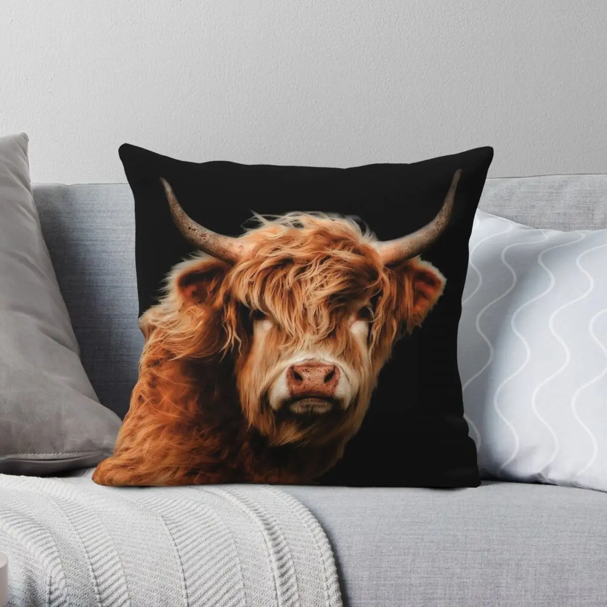 Highland Cow In Colour Square Pillowcase Polyester Linen Velvet Creative Zip Decor Sofa Seater Cushion Cover