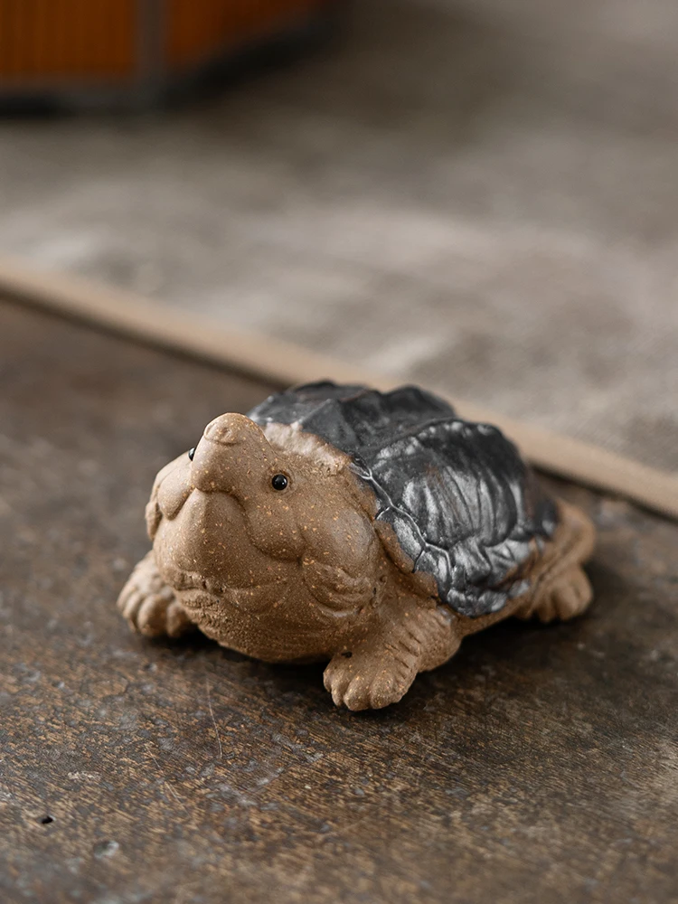 Yixing Original Mine Purple Clay Small Turtle Tea Pet Ornament Wealth Attracting Turtle Crocodile Turtle Tea Play Handmade