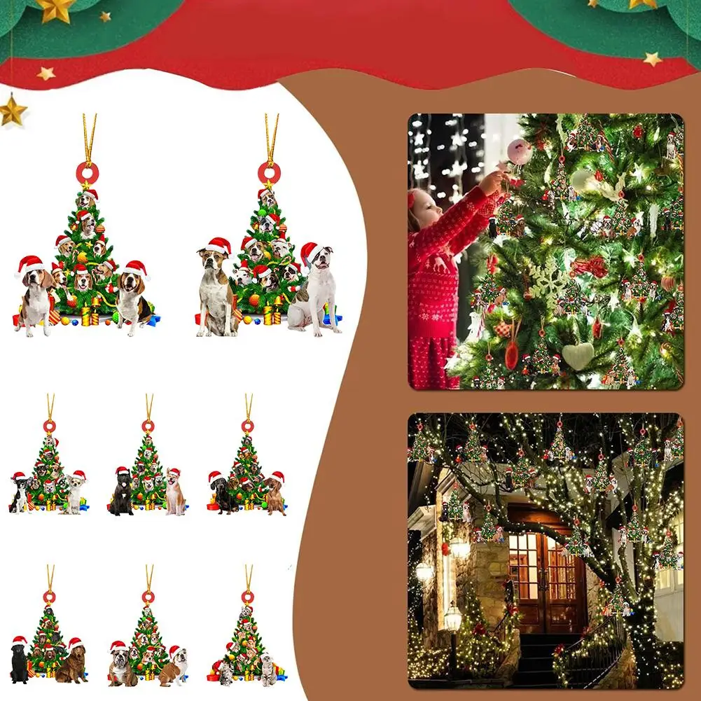 2024 nuevo 2d acrílico plano mascota perro Navidad colgante decoración para coche decoración del hogar árbol de Navidad ornamento Navidad Gif E1f8