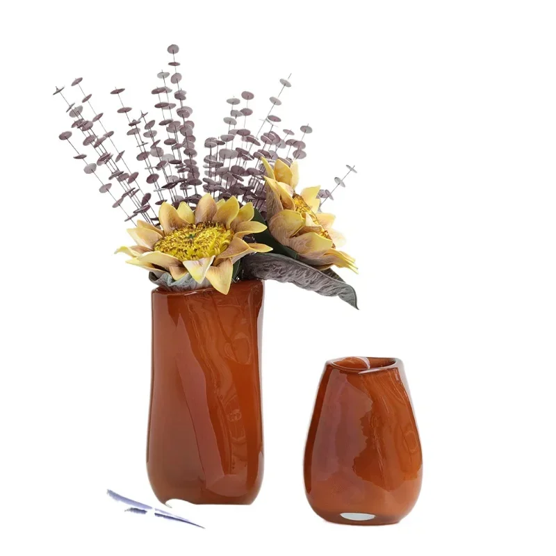 

Modern glazed vase flower arrangement ornament orange thick flat mouth special-shaped flower utensil