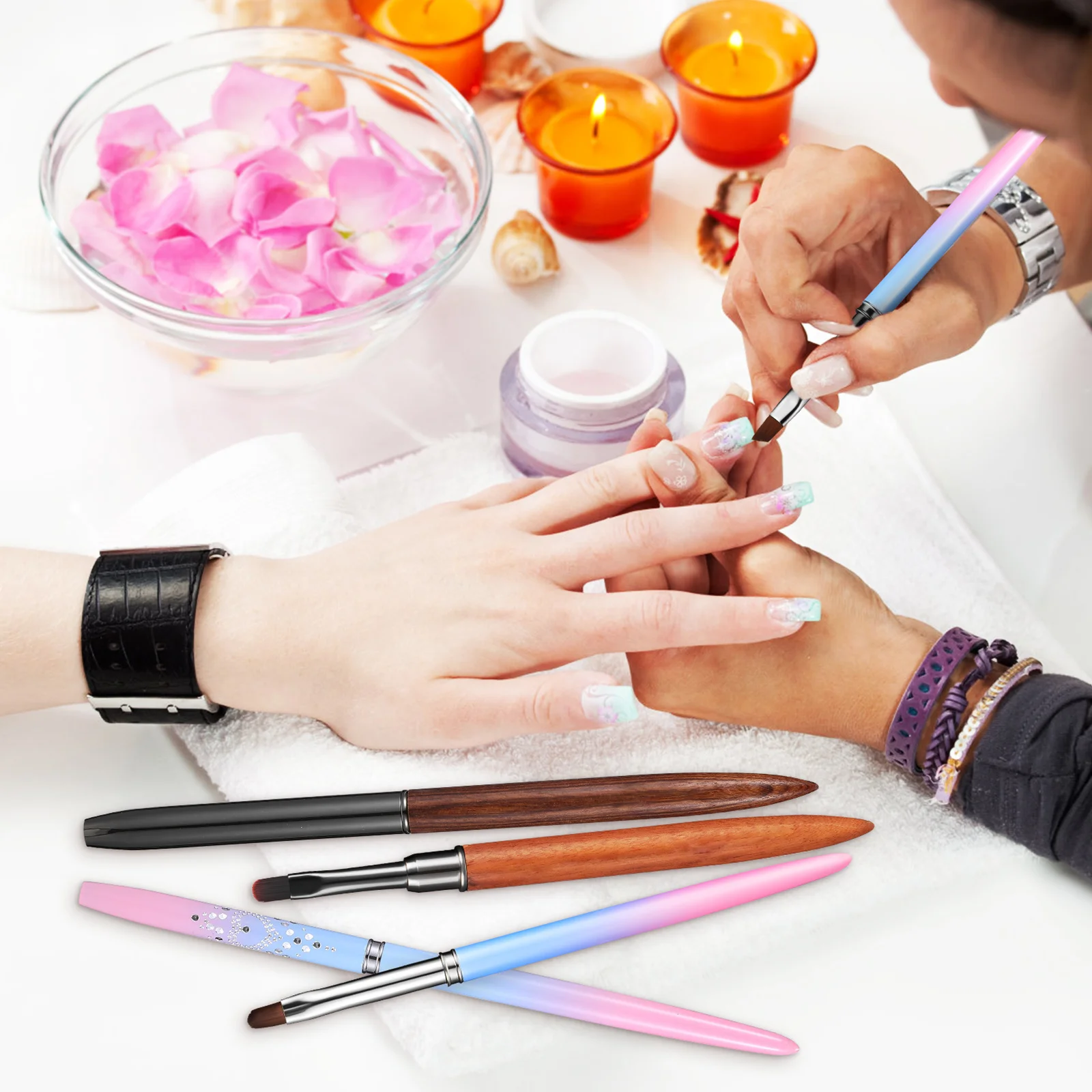 

5Pcs Nail Art Clean Up Brushes Lightweight Comfortable Grip for Excess Polish Removal Nail Painting Brush Manicure Art Pen