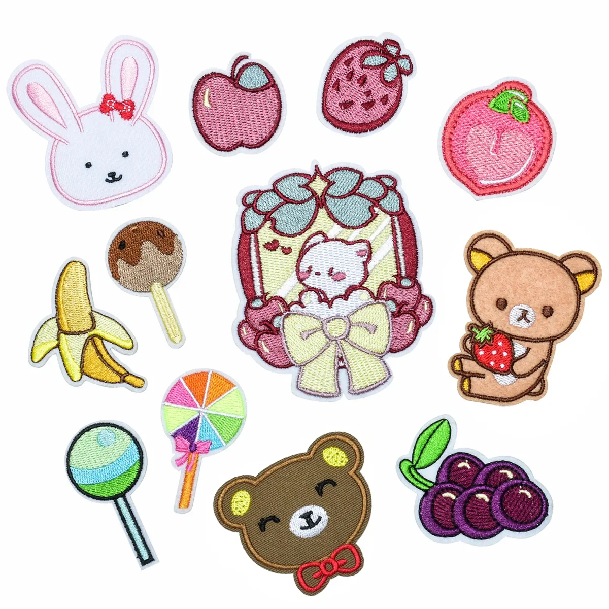 Cartoon Embroidery Patch Stickers para crianças, roupas de bebê, jaqueta, decoração DIY, pai-filho, urso, série de frutas, 5pcs