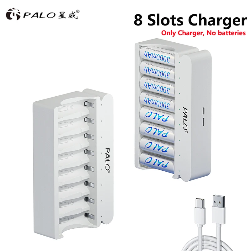 PALO 8-Slots USB Smart Charger Intelligent Battery Charger Multiple Protection for 1.2V AA AAA Ni-MH NiCd Rechargeable battery